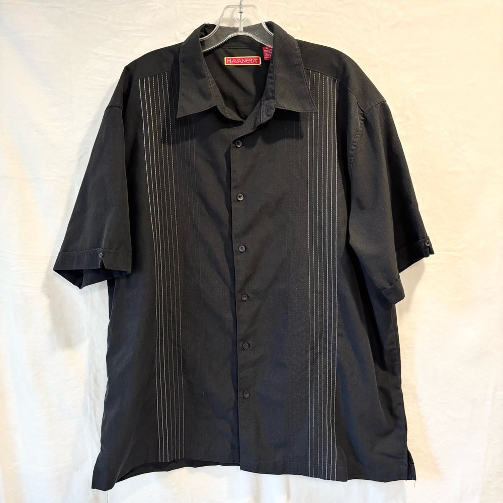 HAVANERA Black Embroidered Guayabera Shirt Men’s XL Short Sleeve Button Front